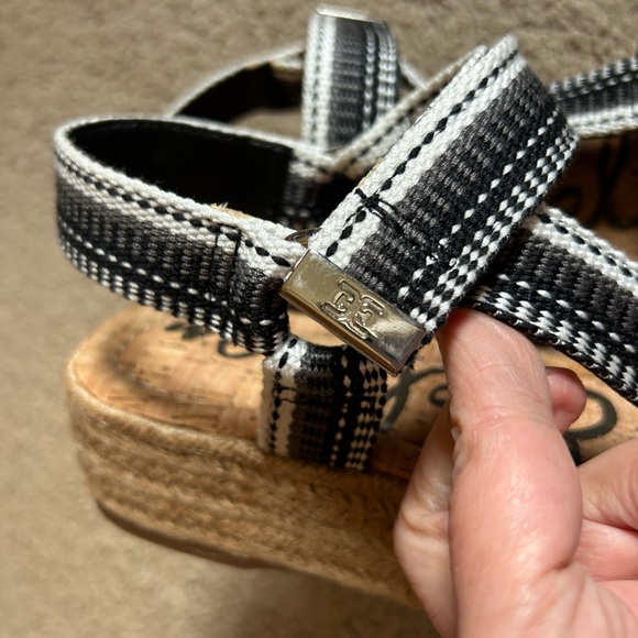 Sam Edelman Artica Woven Flatform Wedge Platform Espadrilles Sandal BLACK WHITE - Picture 4 of 16
